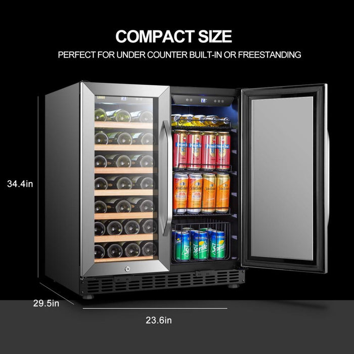 Lanbo Dual Zone (Built In or Freestanding) Compressor Wine Cooler - 33 Bottle 70 Can Capacity LW3370B