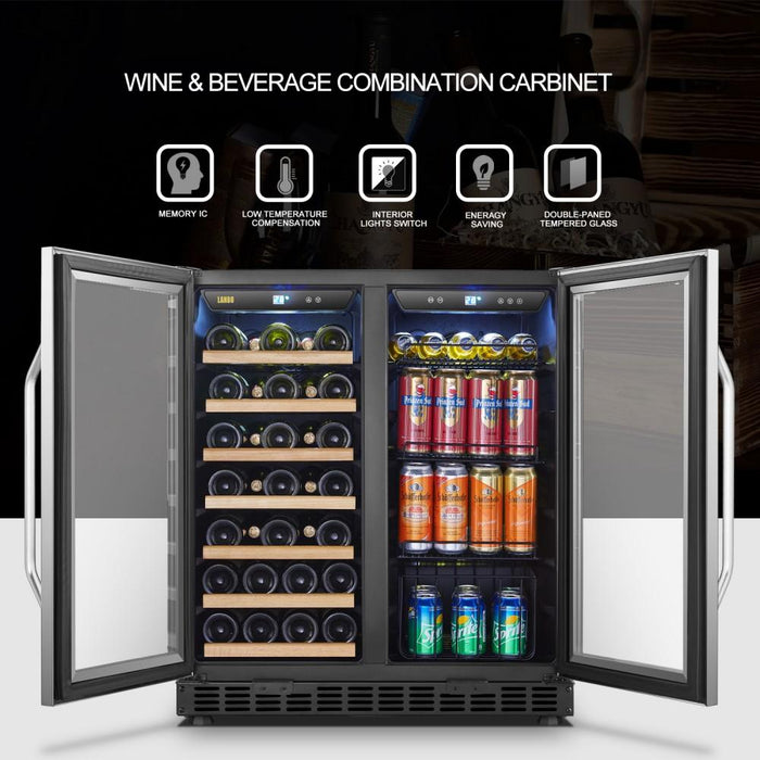 Lanbo Dual Zone (Built In or Freestanding) Compressor Wine Cooler - 33 Bottle 70 Can Capacity LW3370B