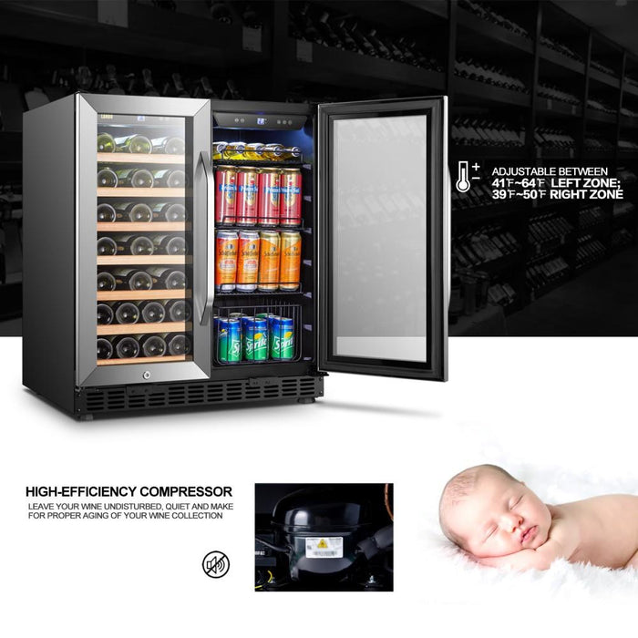 Lanbo Dual Zone (Built In or Freestanding) Compressor Wine Cooler - 33 Bottle 70 Can Capacity LW3370B