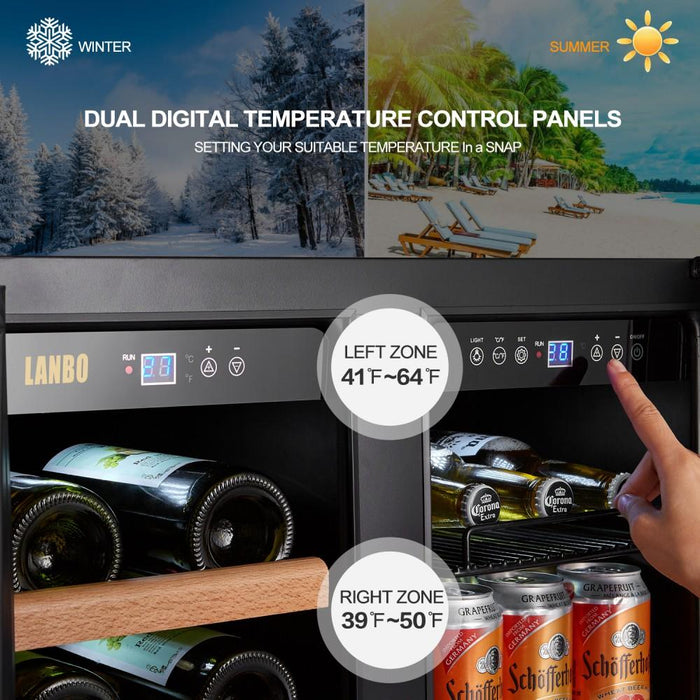 Lanbo Dual Zone (Built In or Freestanding) Compressor Wine Cooler - 18 Bottle 55 Can Capacity LB36BD