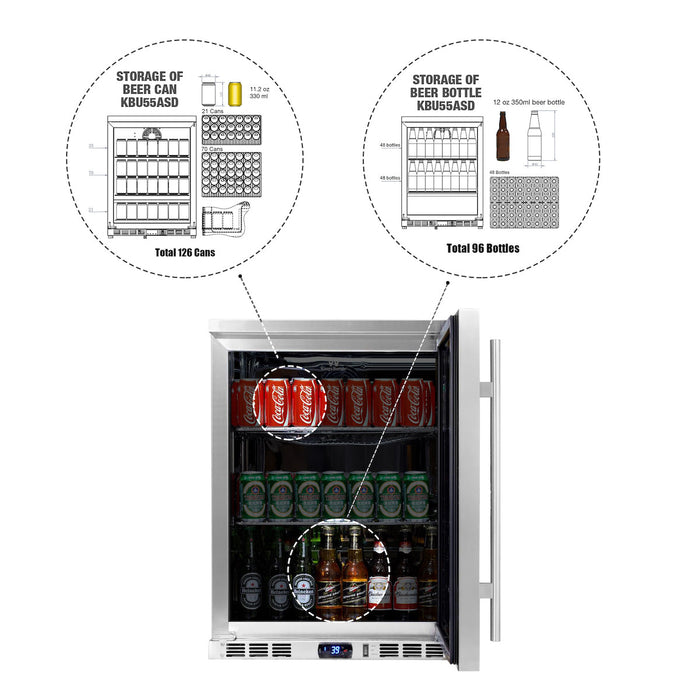 KingsBottle 24" Under Counter Beer Cooler Drinks Stainless Steel KBU55M