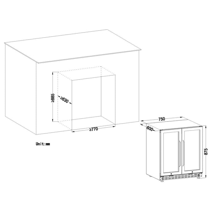 Lanbo Dual Zone (Built In or Freestanding) Compressor Wine Cooler - 33 Bottle 70 Can Capacity LW3370B