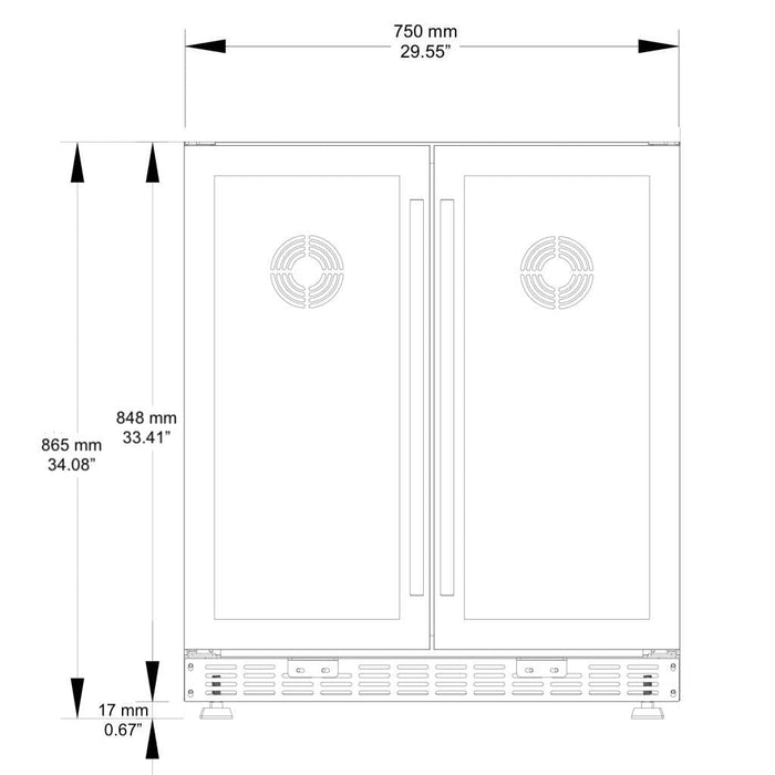 KingsBottle 30" Under Counter Low-E Glass Door Wine and Beer Cooler Combo KBUSF66BW