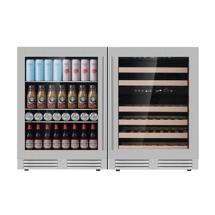 KingsBottle 48" Ultimate Under Bench Wine Fridge and Bar Refrigerator Combo KBU145BX + KBU145DX