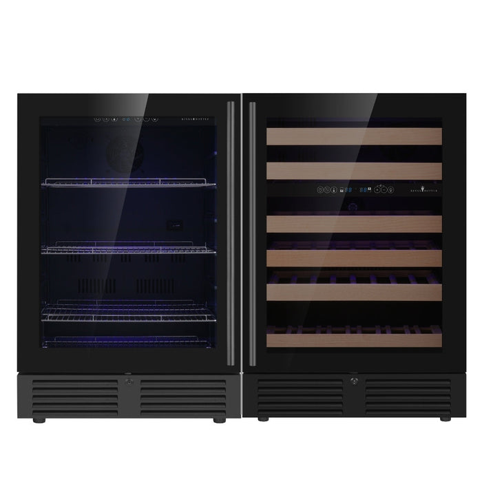 KingsBottle 48" Ultimate Under Bench Wine Fridge and Bar Refrigerator Combo KBU145BX + KBU145DX