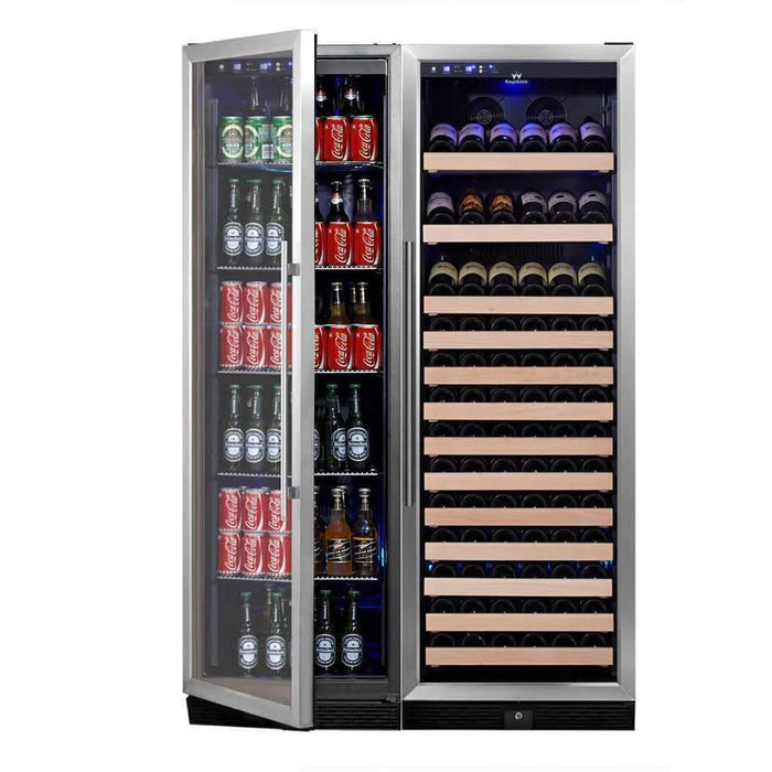 KingsBottle 72" Tall Beer And Wine Refrigerator Combo With Glass Door with Stainless Steel Trim