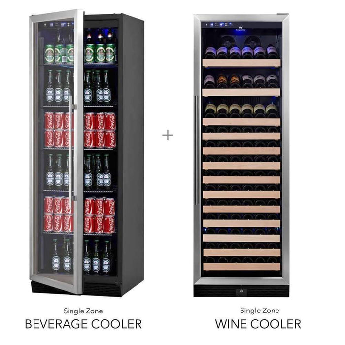 KingsBottle 72" Large Wine And Beverage Cooler Drinks Combo With Clear Door With Stainless Steel Trim KBU170BX + KBU170WX