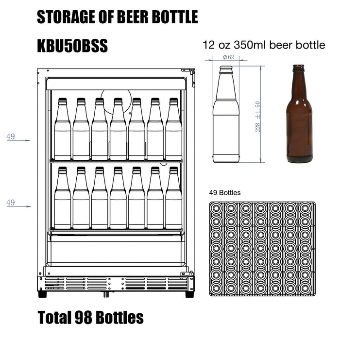 KingsBottle 24" Under Counter Beer Cooler Fridge Built In KBU50BX