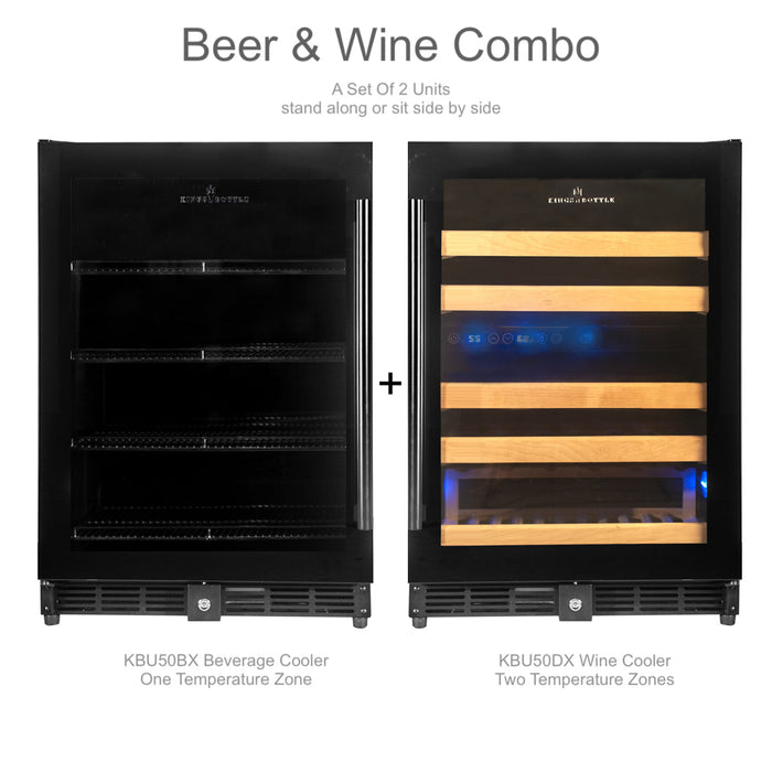 KingsBottle 48" Glass Door Wine And Beverage Fridge Center Built In KBU50BX + KBU50DX