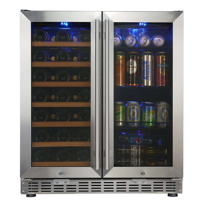 KingsBottle 30" Under Counter Low-E Glass Door Wine and Beer Cooler Combo KBUSF66BW