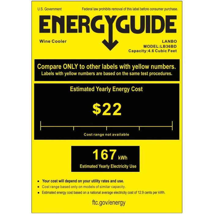 Lanbo Dual Zone (Built In or Freestanding) Compressor Wine Cooler - 18 Bottle 55 Can Capacity LB36BD