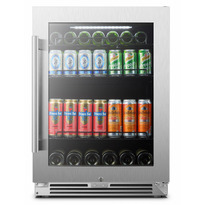 LanboPro 24 Inch Stainless Steel Undercounter Beverage Refrigerator - 118 Can Capacity Triple-Layer Tempered Glass Door LP54BC