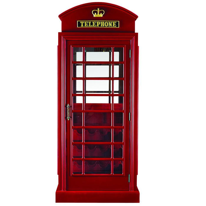 RAM Game Room Old English Telephone Booth Bar Cabinet in Red