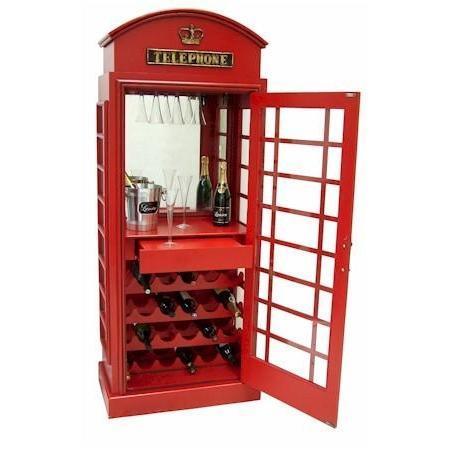 RAM Game Room Old English Telephone Booth Bar Cabinet in Red