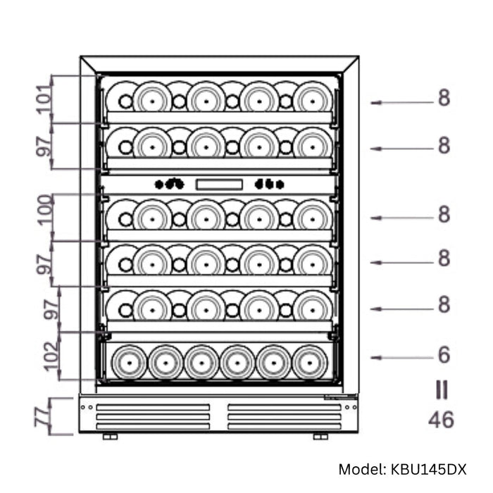 KingsBottle 24" Under Counter LOW-E Glass Door Dual Zone Wine Cooler KBU145DX