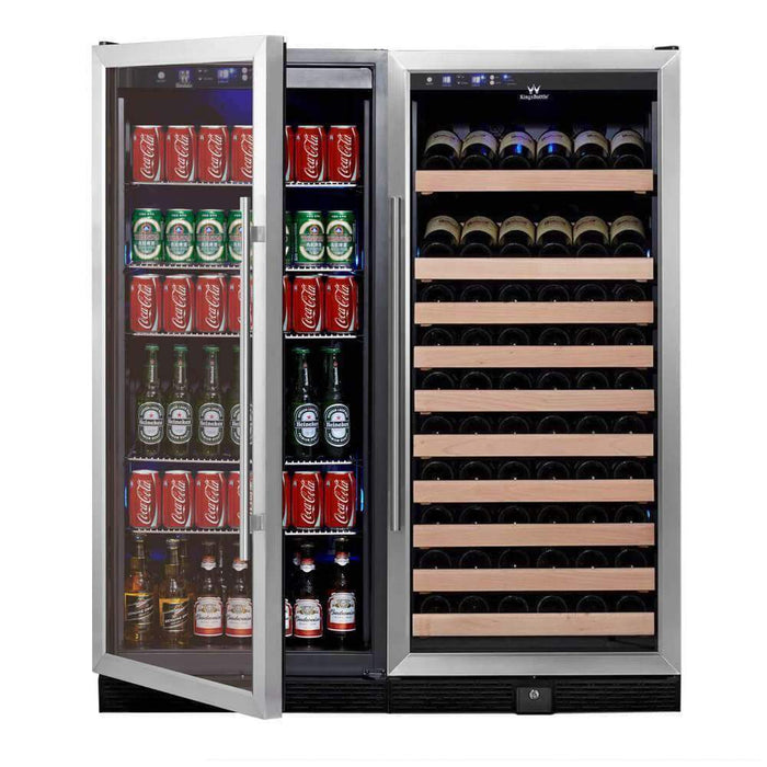 KingsBottle 56" Upright Wine And Beverage Refrigerator Combo With Glass Door KBU100BX + KBU100WX