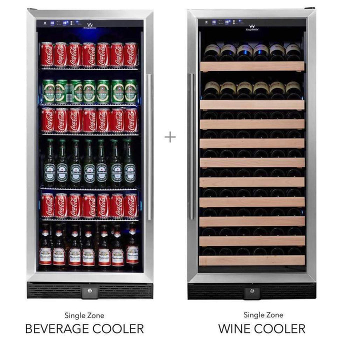 KingsBottle 56" Upright Wine And Beverage Refrigerator Combo With Glass Door KBU100BX + KBU100WX