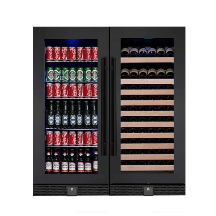 KingsBottle 56" Upright Wine And Beverage Refrigerator Combo With Glass Door KBU100BX + KBU100WX